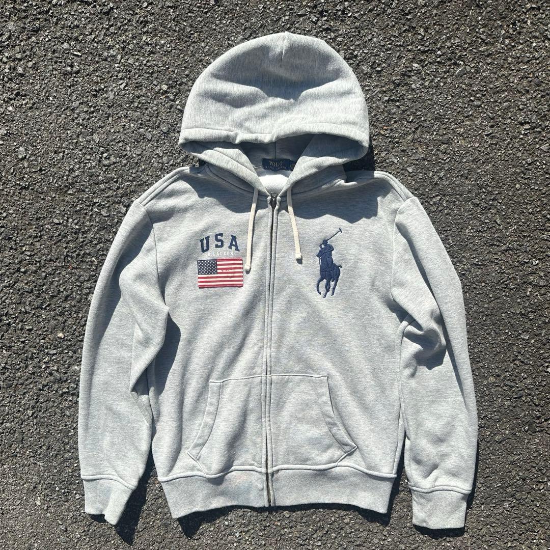 【現行QRタグ】Polo Ralph Lauren グレー ジップアップパーカー