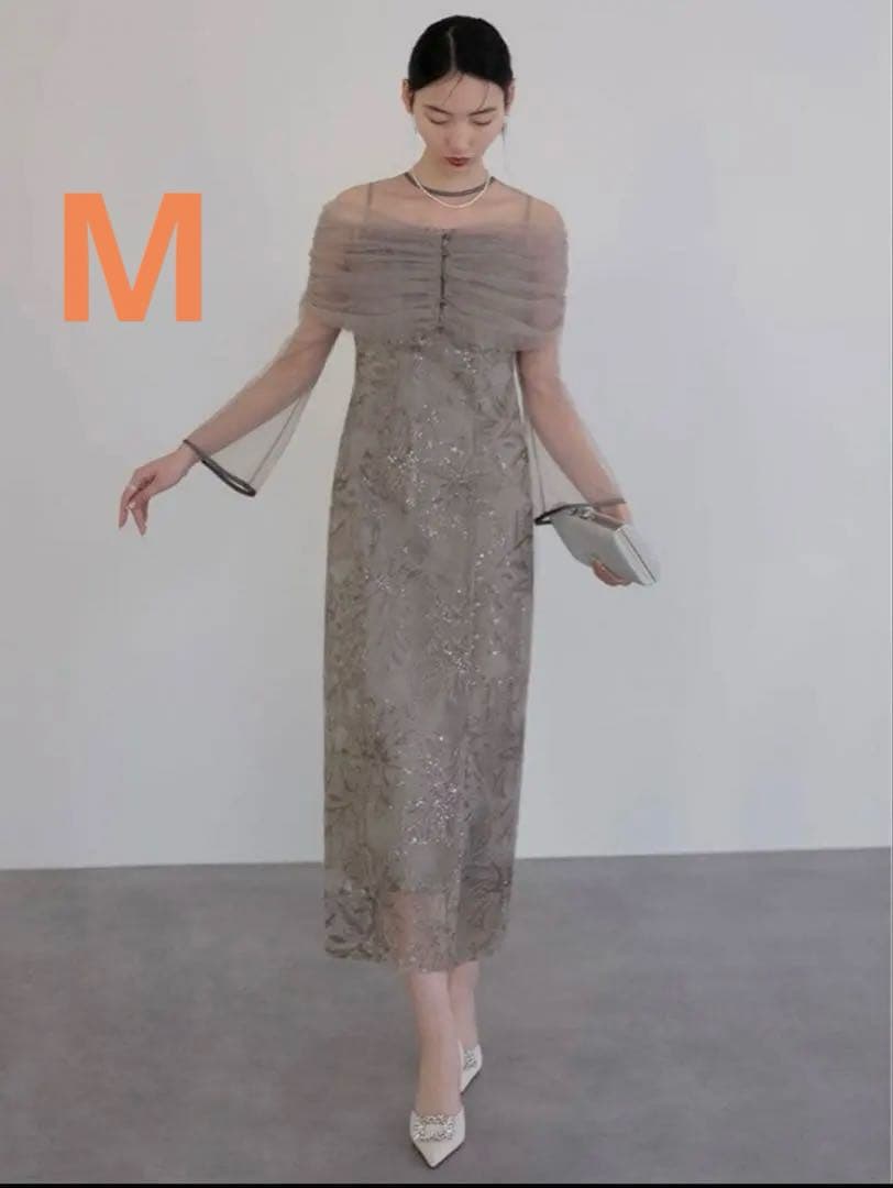 Lejaチュールオフショルダー花柄IラインワンピースドレスM