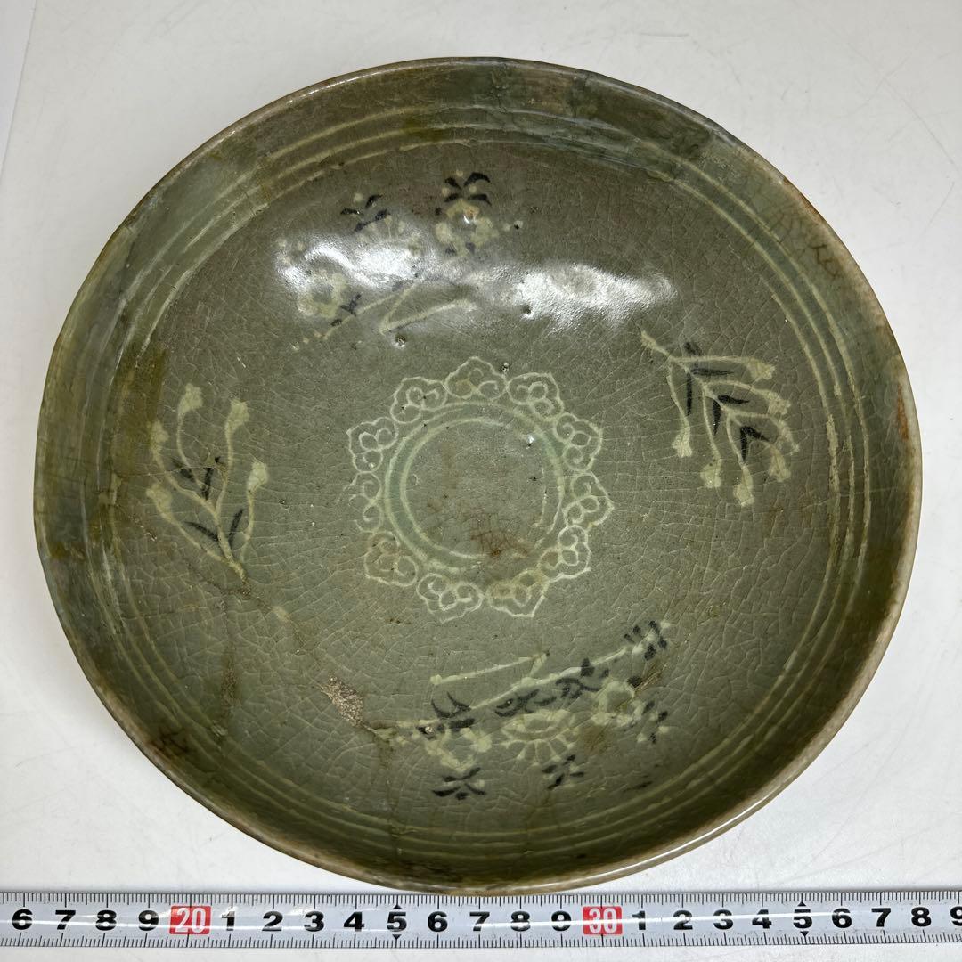 古代　高麗青磁　白泥象嵌鉢　幅約18.8㎝　東さ7-0414④