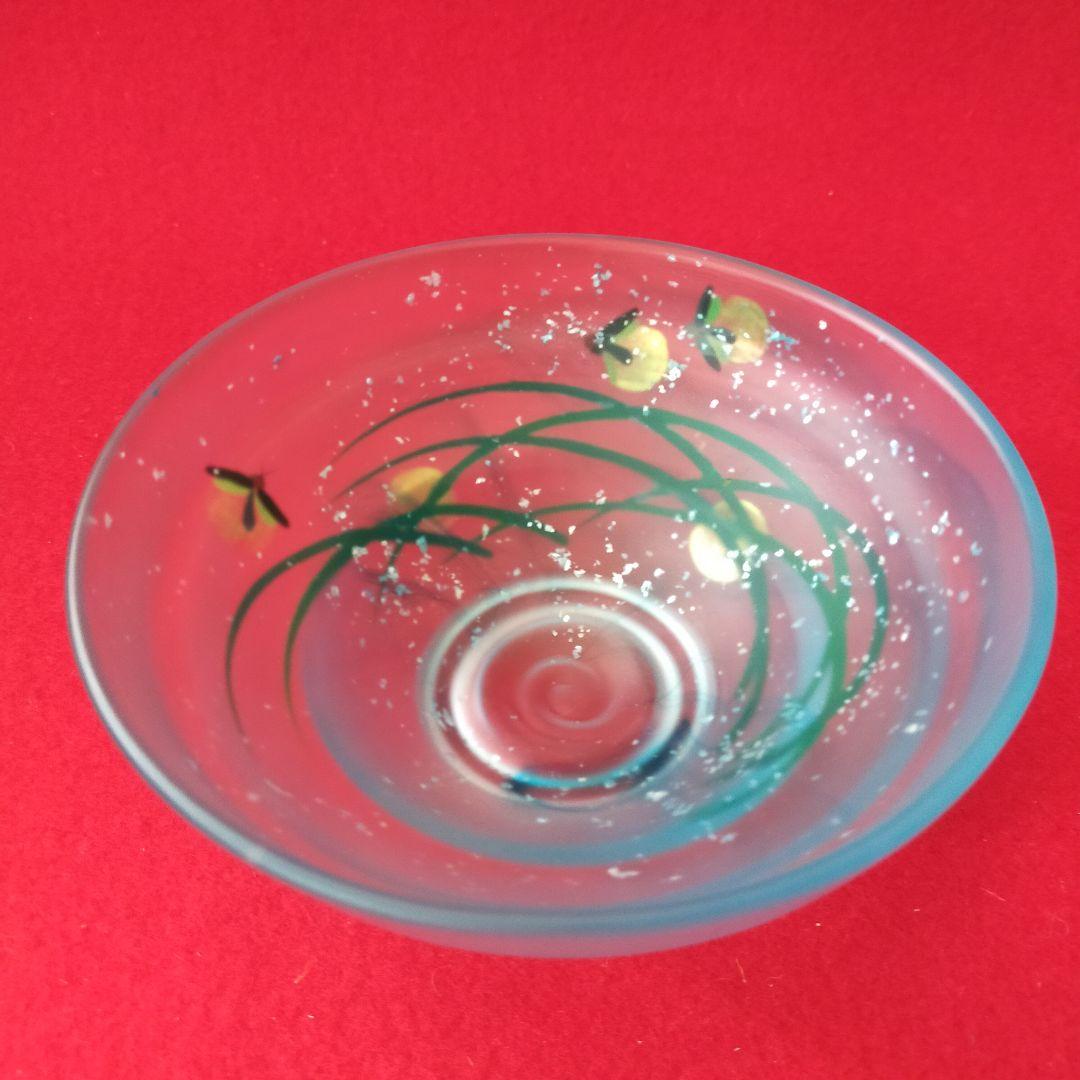 硝子茶碗　蛍蒔絵　吉昭作　平茶碗【中古美品】