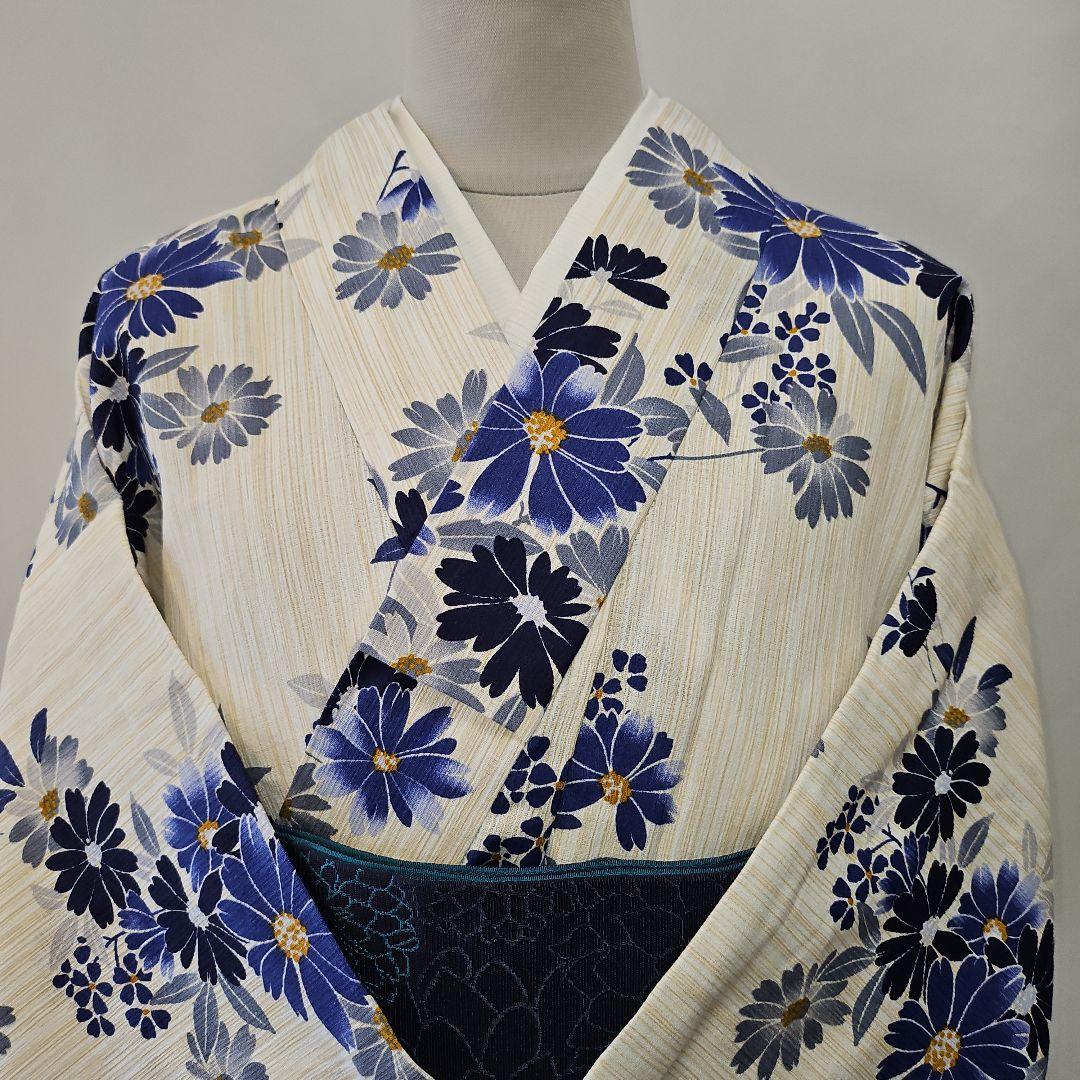浴衣☆プレタ☆新品☆綿麻☆花柄☆裄67cm☆単衣☆夏着物☆夏祭り☆レディース