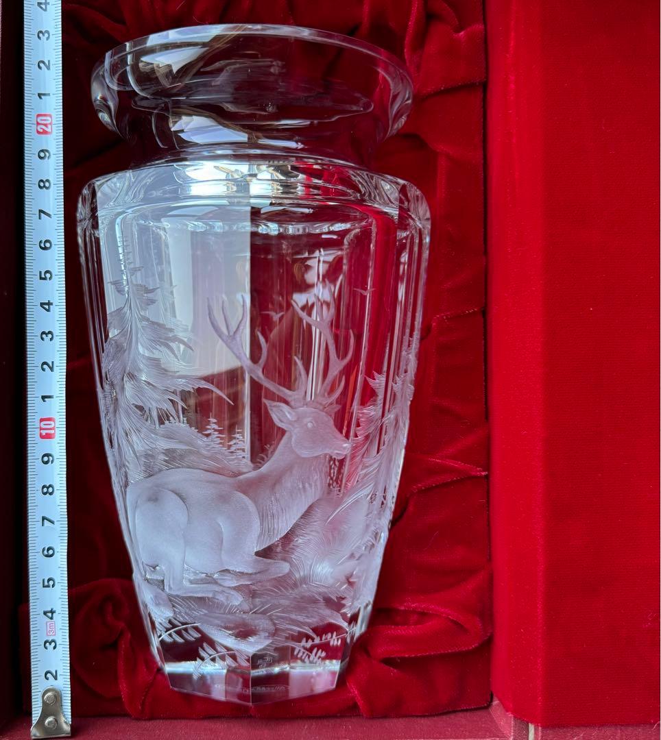 MOSER モーゼル ボヘミアン クリスタル 鹿 花瓶 手彫り フラワーベース