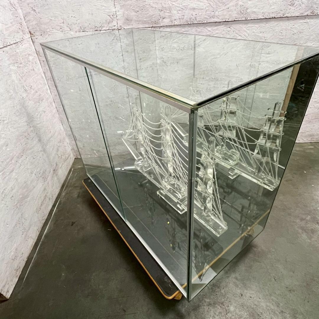 【直接引取限定】 ガラス帆船 ケース付き 置物 模型 オブジェ A1062