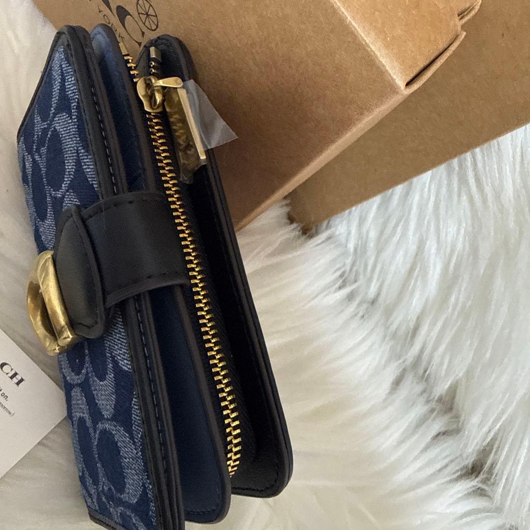 COACH ネイビー デニム 二つ折り財布