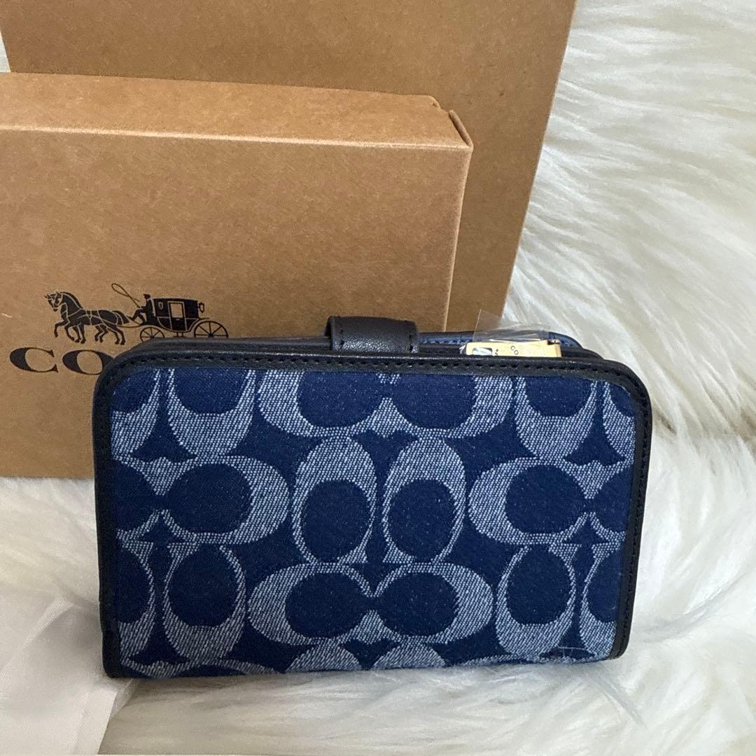 COACH ネイビー デニム 二つ折り財布
