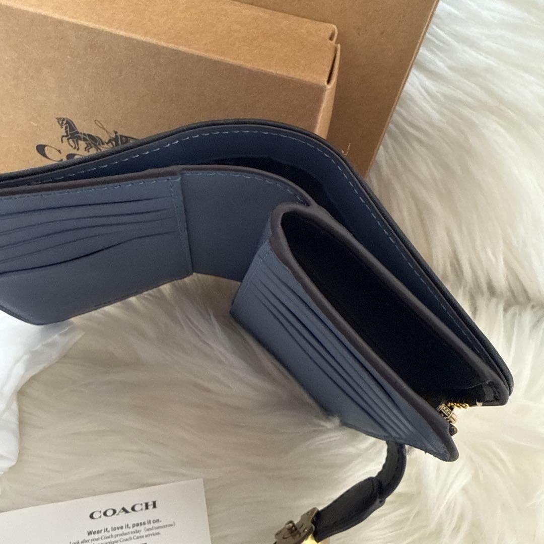 COACH ネイビー デニム 二つ折り財布