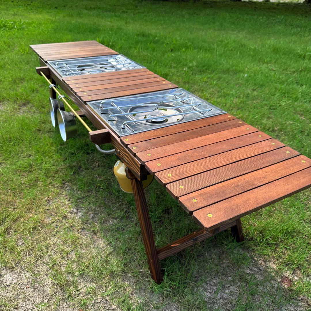 折りたたみローテーブル キャンプテーブル フラットバーナーigtテーブル真鍮ギア