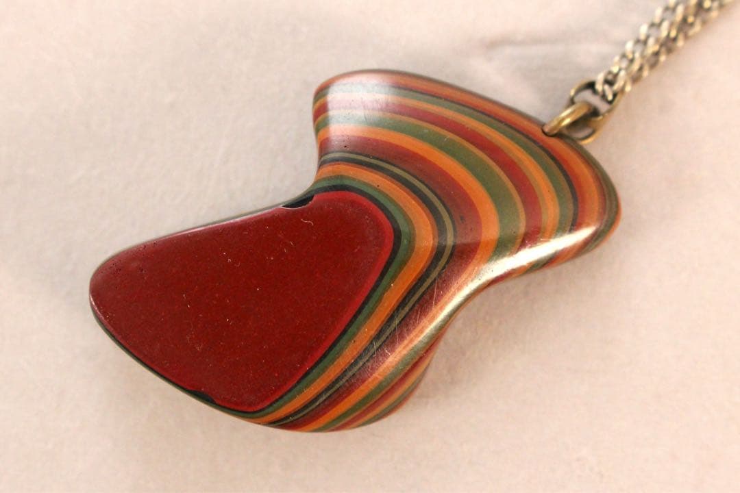 5142 堆朱　ペンダント2点　明石朴景 作 花文六角ペンダントトップ　送料無料