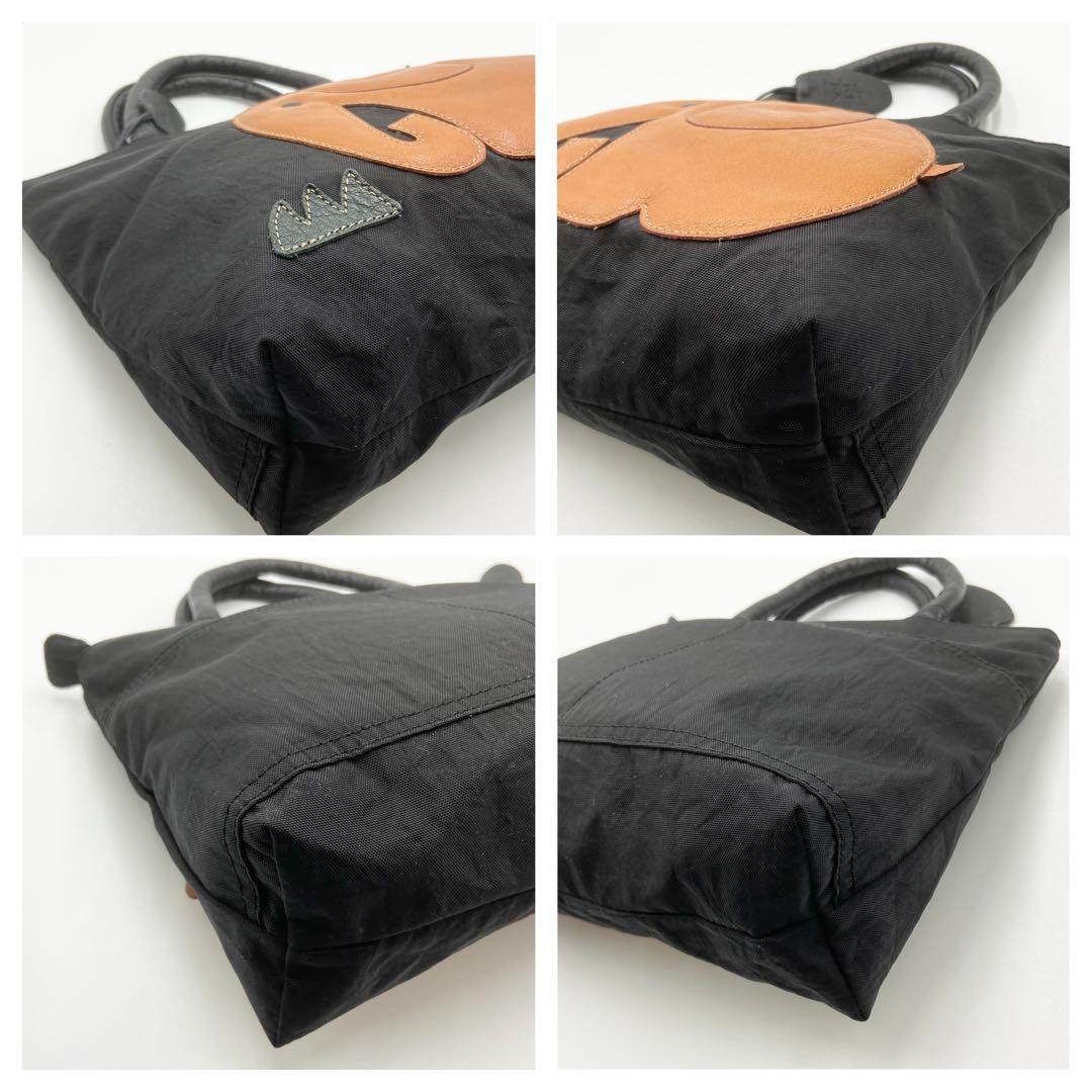 極美品　IBIZA イビサ　ゾウ　ハンドバッグ　ナイロン　レザー　ブラック