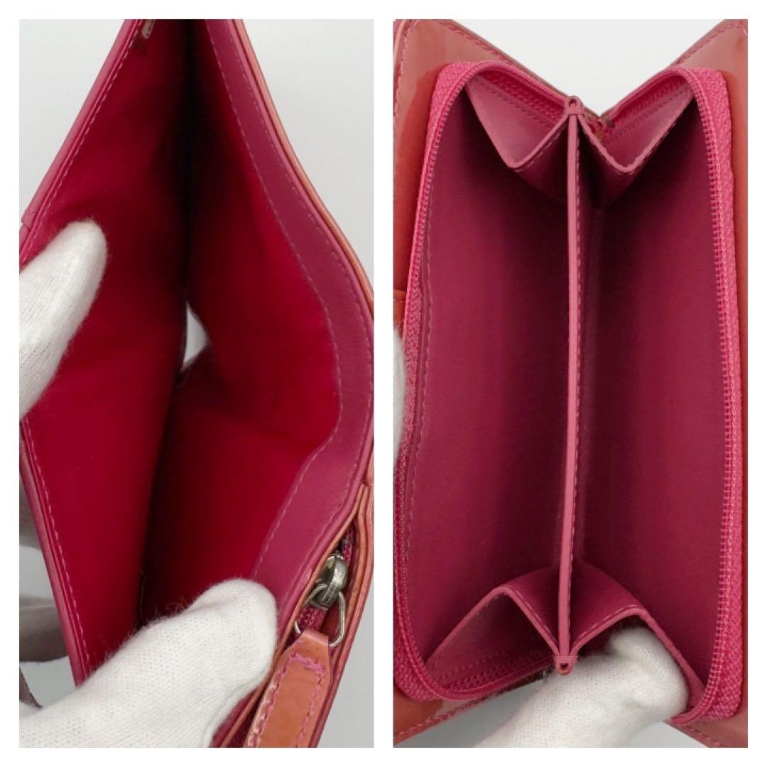 ギフト対応　シャネル財布　マトラッセ　カメリア　ミディアムウォレット　エナメル