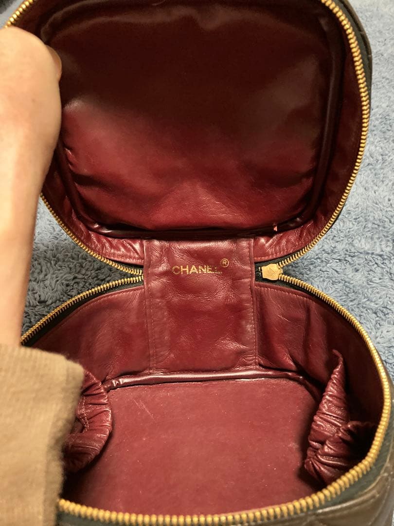 ビンテージ　シャネル　バニティ　ブラウンレザー キルティングバッグ