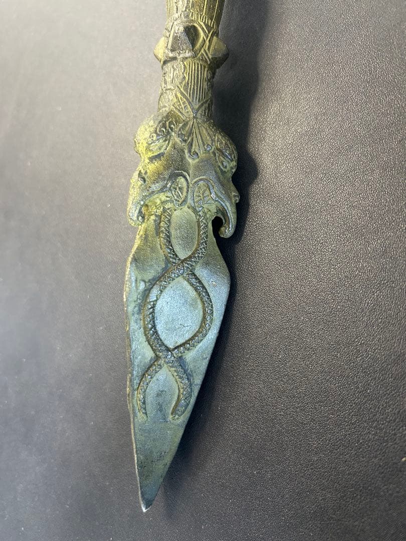 西藏チベット古銅三面馬頭金剛降魔杵 縁起物　工芸品 美術品 風水置物 旧家蔵出し