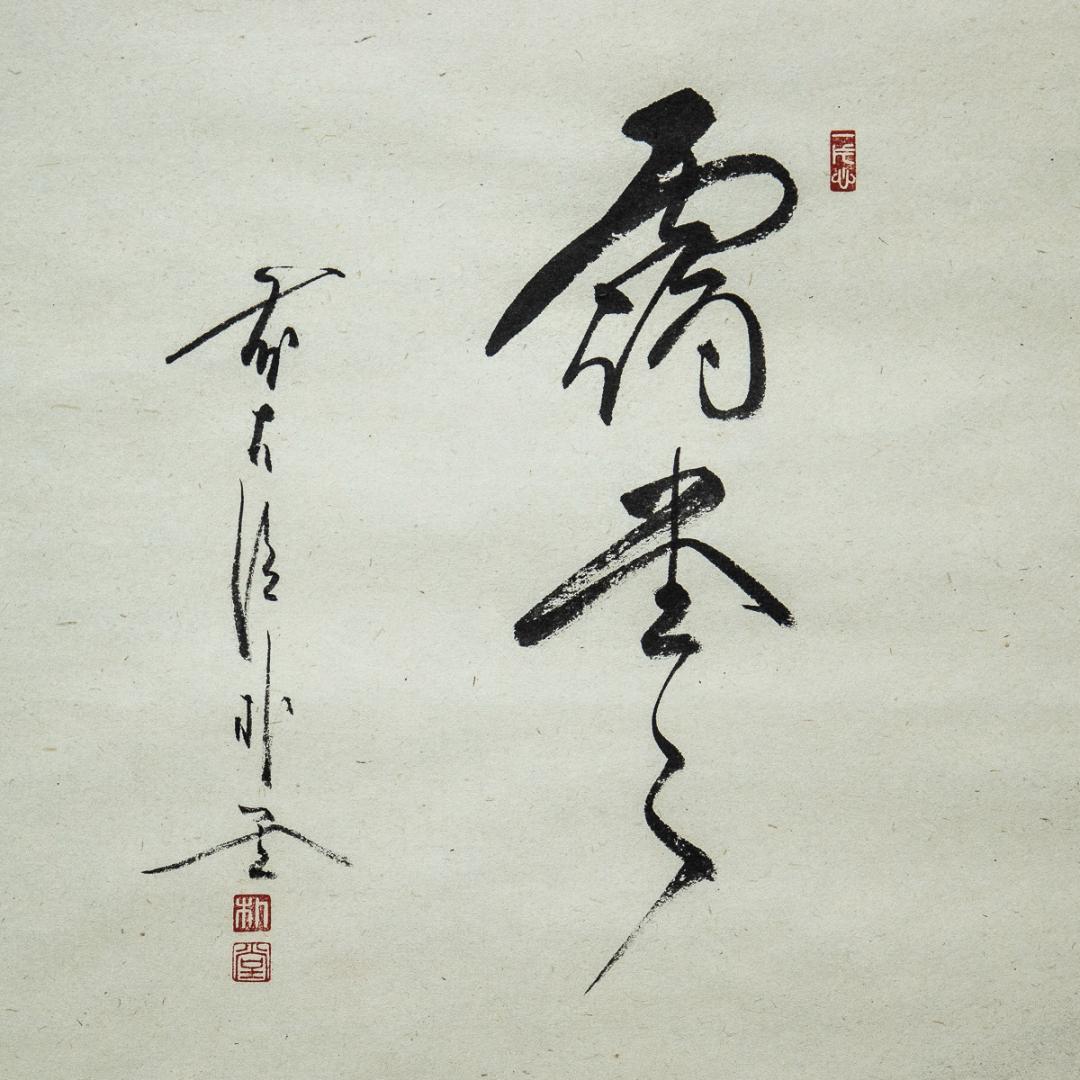 掛軸-1224　大徳寺　佐藤朴堂　賛　竹林　画　「露堂々」朝顔画賛　共箱