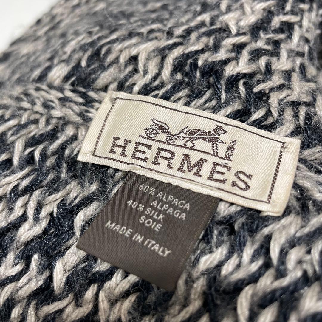 ひ*り様 HERMES ブラック ホワイト スヌード　アンゴラ