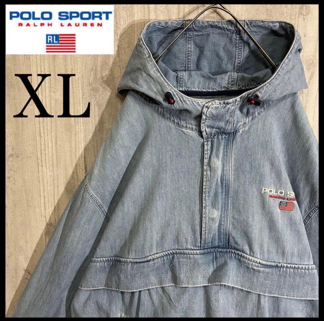 【希少入手困難】ポロスポーツ　刺繍ロゴ入　デニムアノラックジャケット　XL