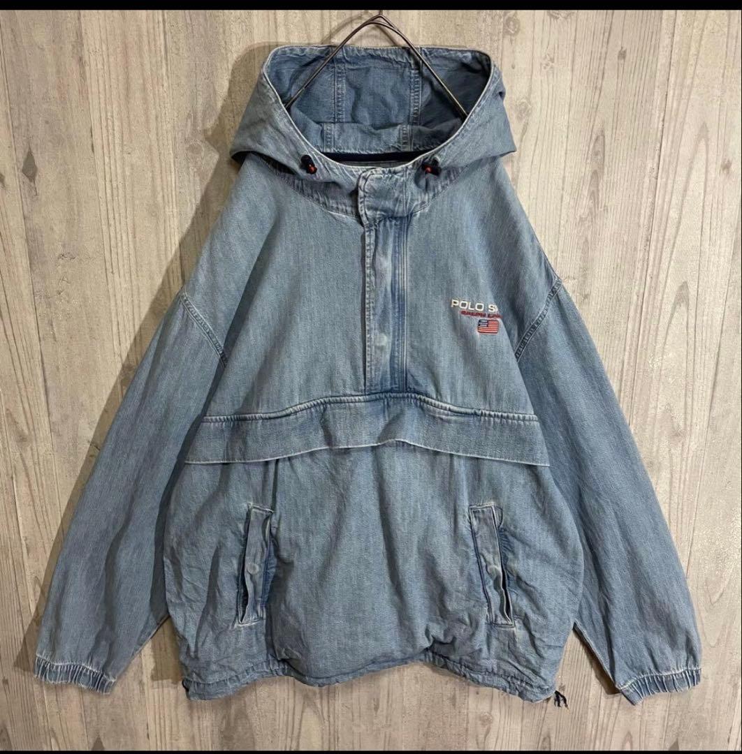【希少入手困難】ポロスポーツ　刺繍ロゴ入　デニムアノラックジャケット　XL