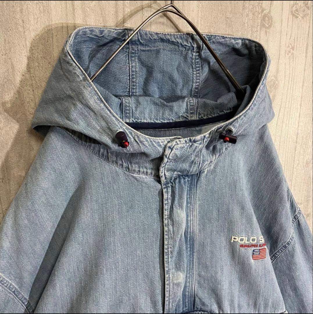 【希少入手困難】ポロスポーツ　刺繍ロゴ入　デニムアノラックジャケット　XL