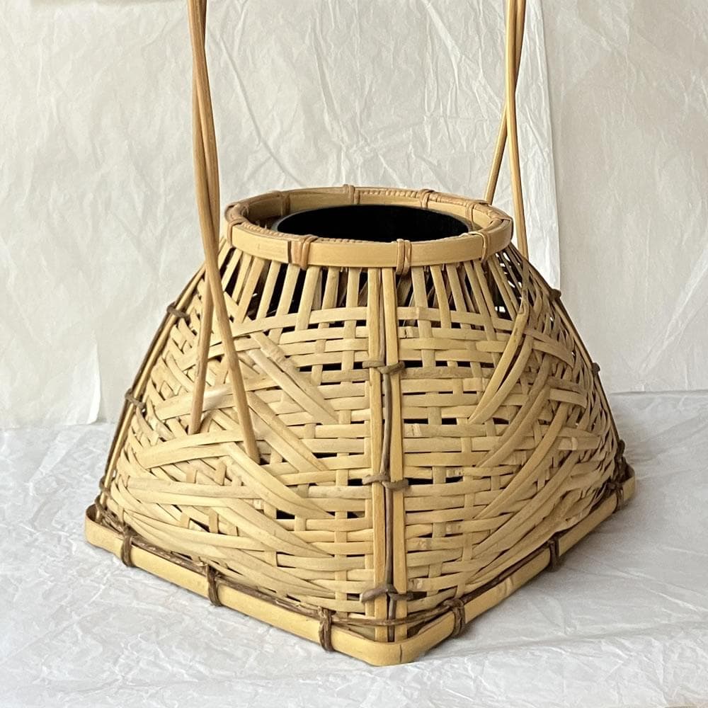 F1422 平安 元竺 宗全篭 共箱 粟田元竺 花入 宗全籠 花籠 竹花入