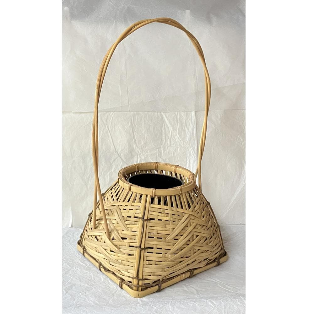 F1422 平安 元竺 宗全篭 共箱 粟田元竺 花入 宗全籠 花籠 竹花入