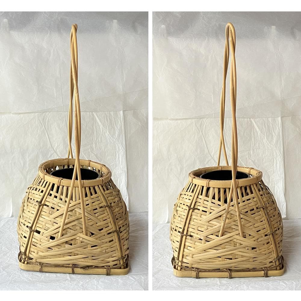 F1422 平安 元竺 宗全篭 共箱 粟田元竺 花入 宗全籠 花籠 竹花入