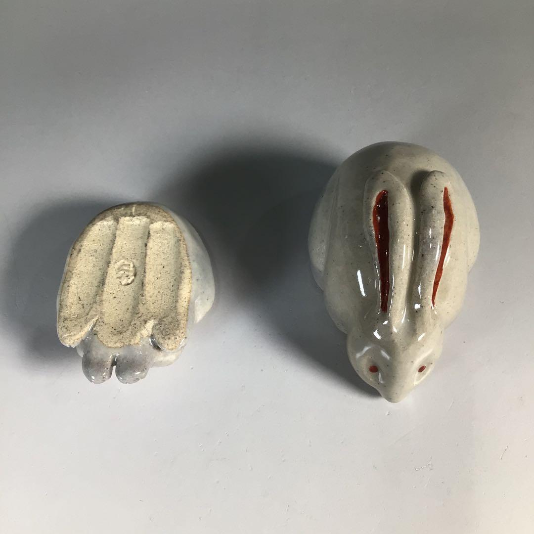 Ｎ２５１　香合　『膳所焼』『陽炎園造』『久田宗也　尋牛斎　箱書』『兎香合』　共箱