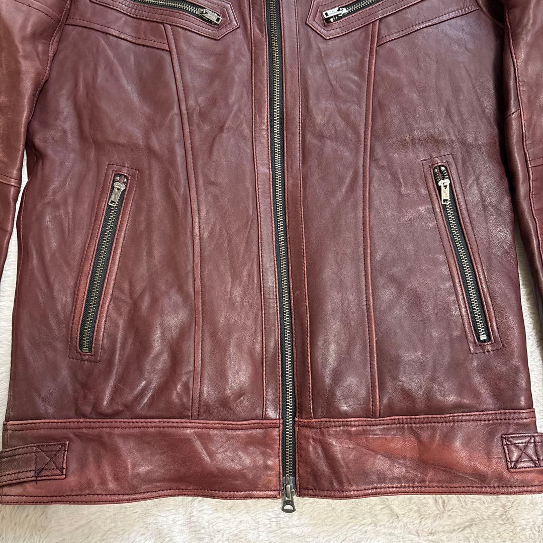 JACKROSE ライダース ジャケット シングル レザー L ボルドー ワイン