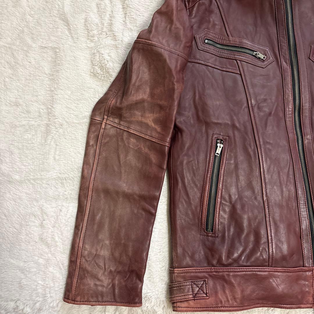 JACKROSE ライダース ジャケット シングル レザー L ボルドー ワイン