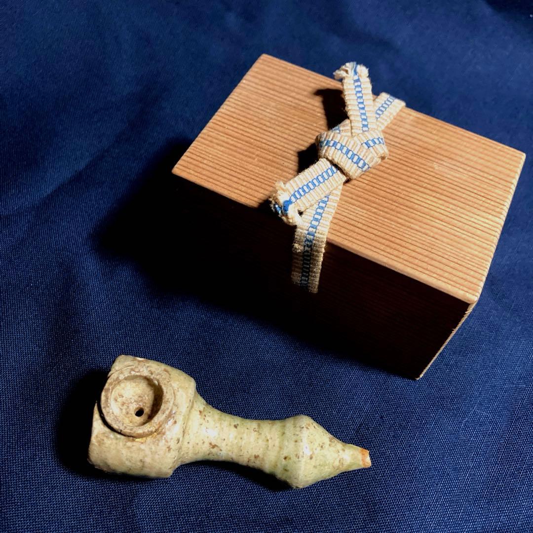 織部焼　煙管　陶器製 茶道具 木箱付き