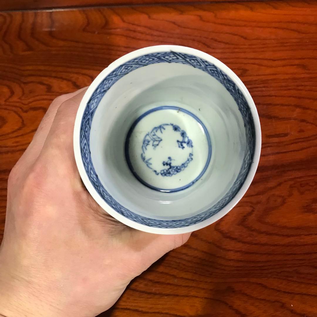 蕎麦猪口　古伊万里　染付　鍋島　鈴虫　昆虫文　大振り　くらわんか