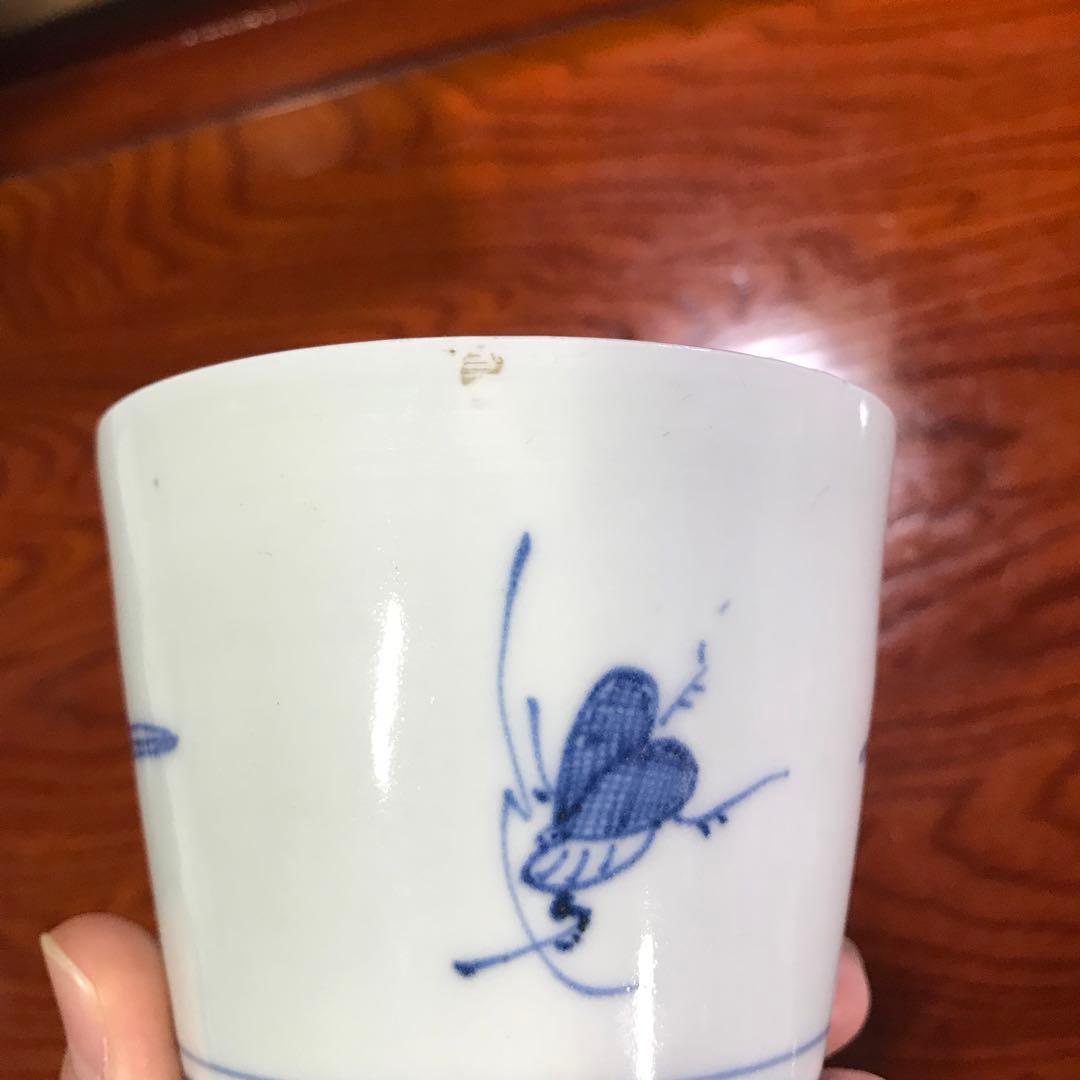 蕎麦猪口　古伊万里　染付　鍋島　鈴虫　昆虫文　大振り　くらわんか