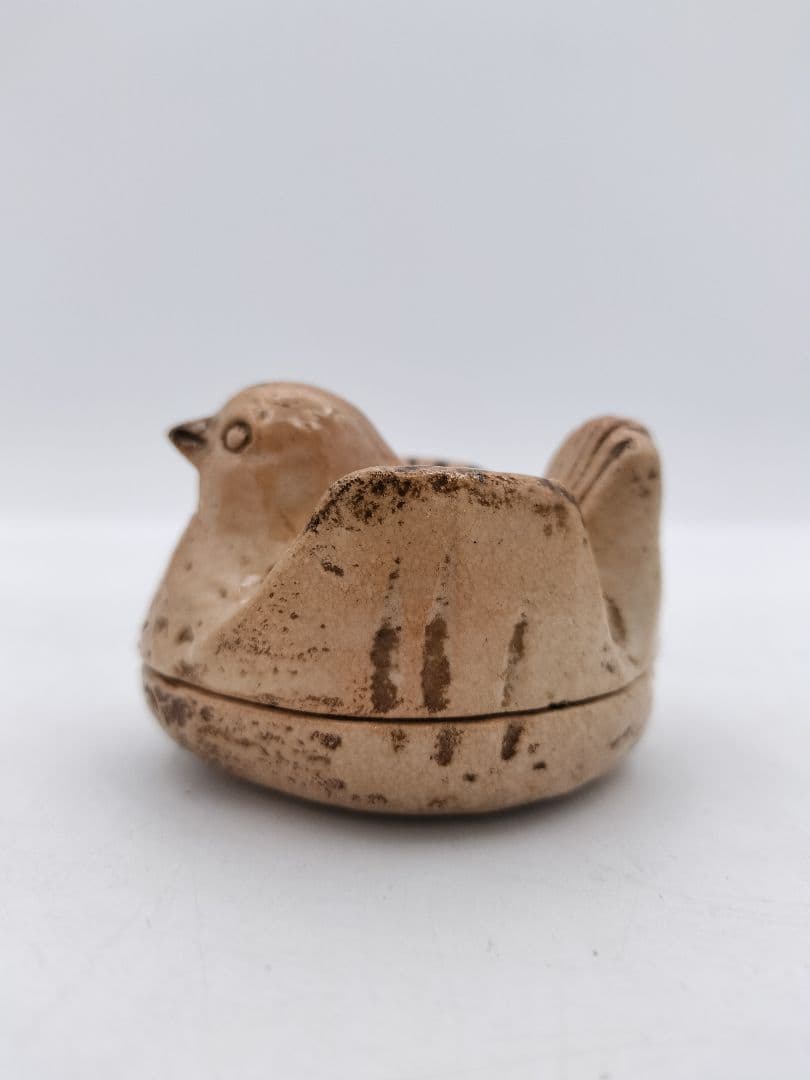 c390香合 福良雀 不志名焼 ８代土屋雲善 木箱 茶道具　古物