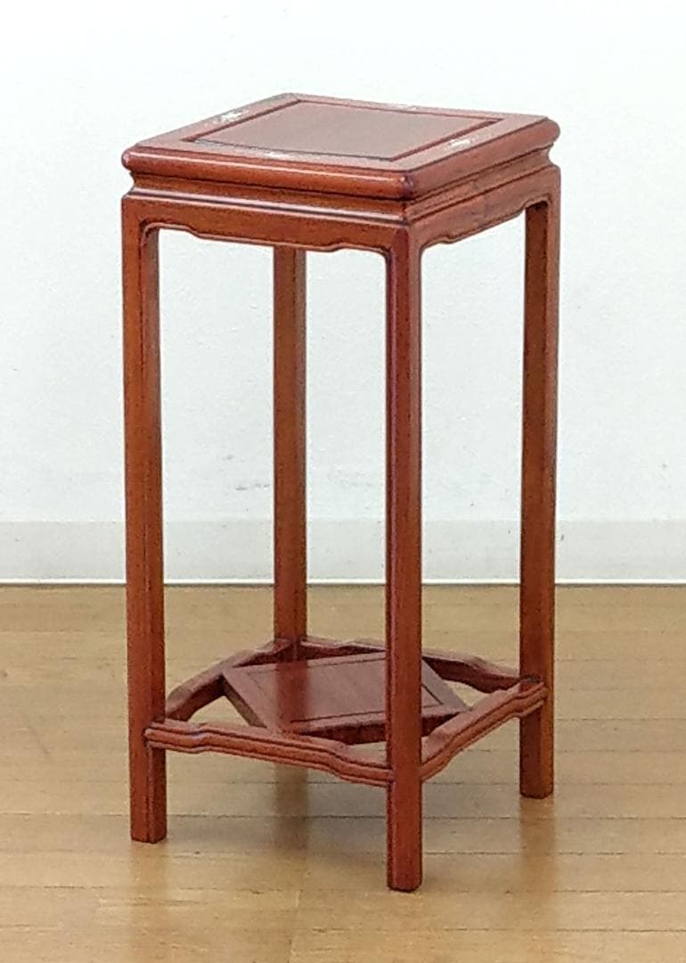 美品 唐木 花梨 象嵌 螺鈿細工 高卓 正方卓 花台 飾り台 香炉台 盆栽台