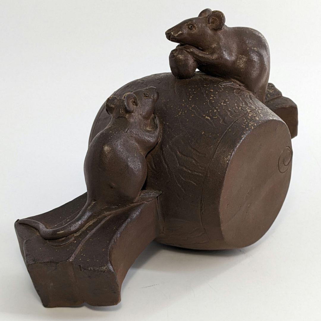 木村長十郎友敬 備前焼 ねずみと打ち出の小槌 置物 細工物 鼠 子年 縁起物