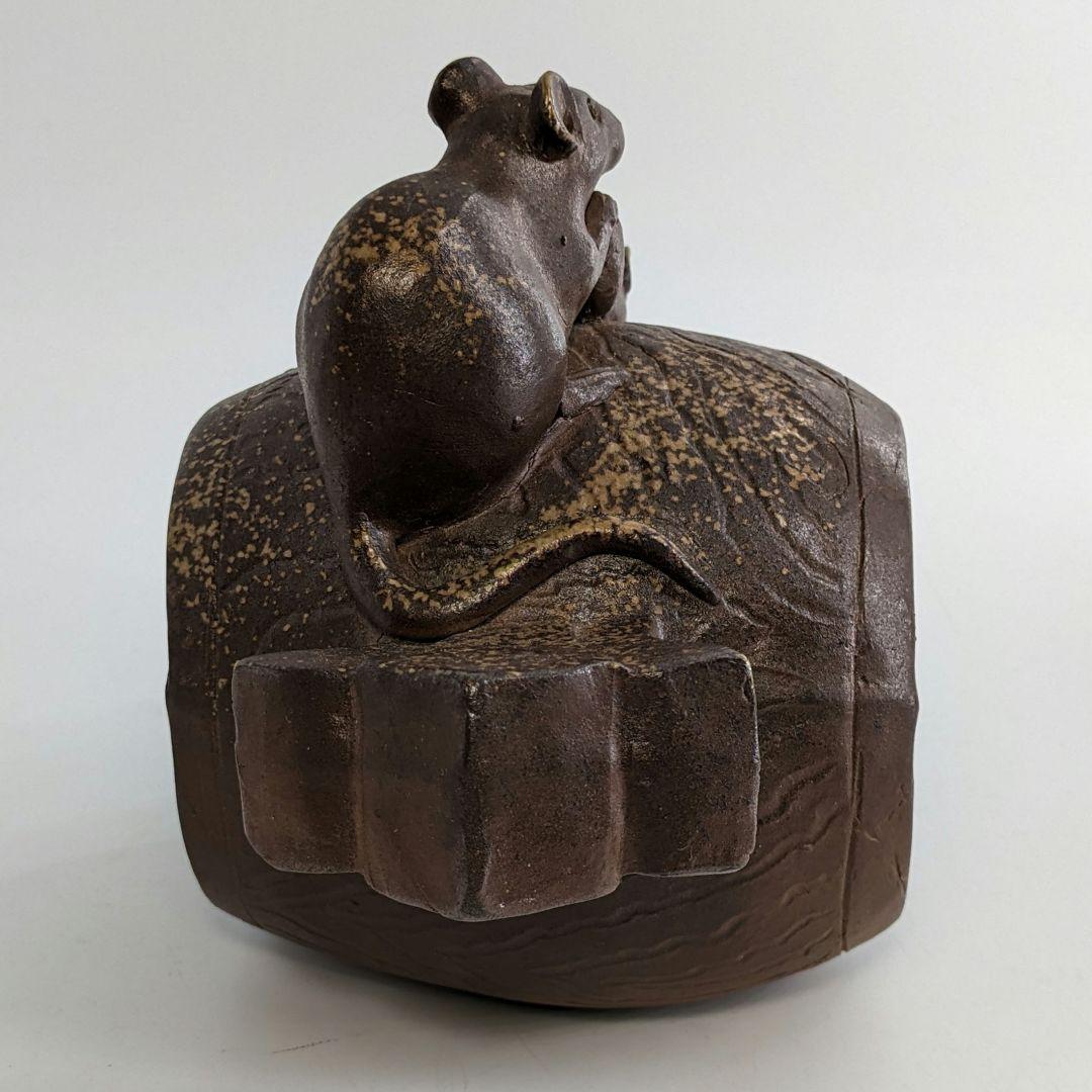 木村長十郎友敬 備前焼 ねずみと打ち出の小槌 置物 細工物 鼠 子年 縁起物