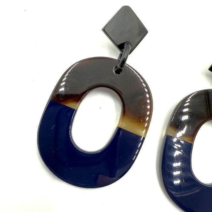 HERMES エルメス イスム バイカラー ピアス バッファローホーン ネイビー