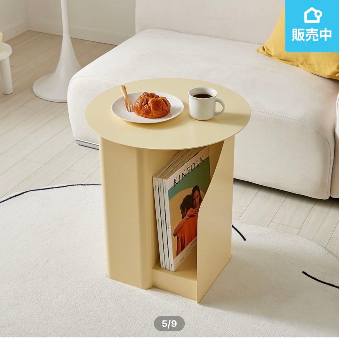 ※未開封 バターイエロー色円形サイドテーブル 韓国インテリア