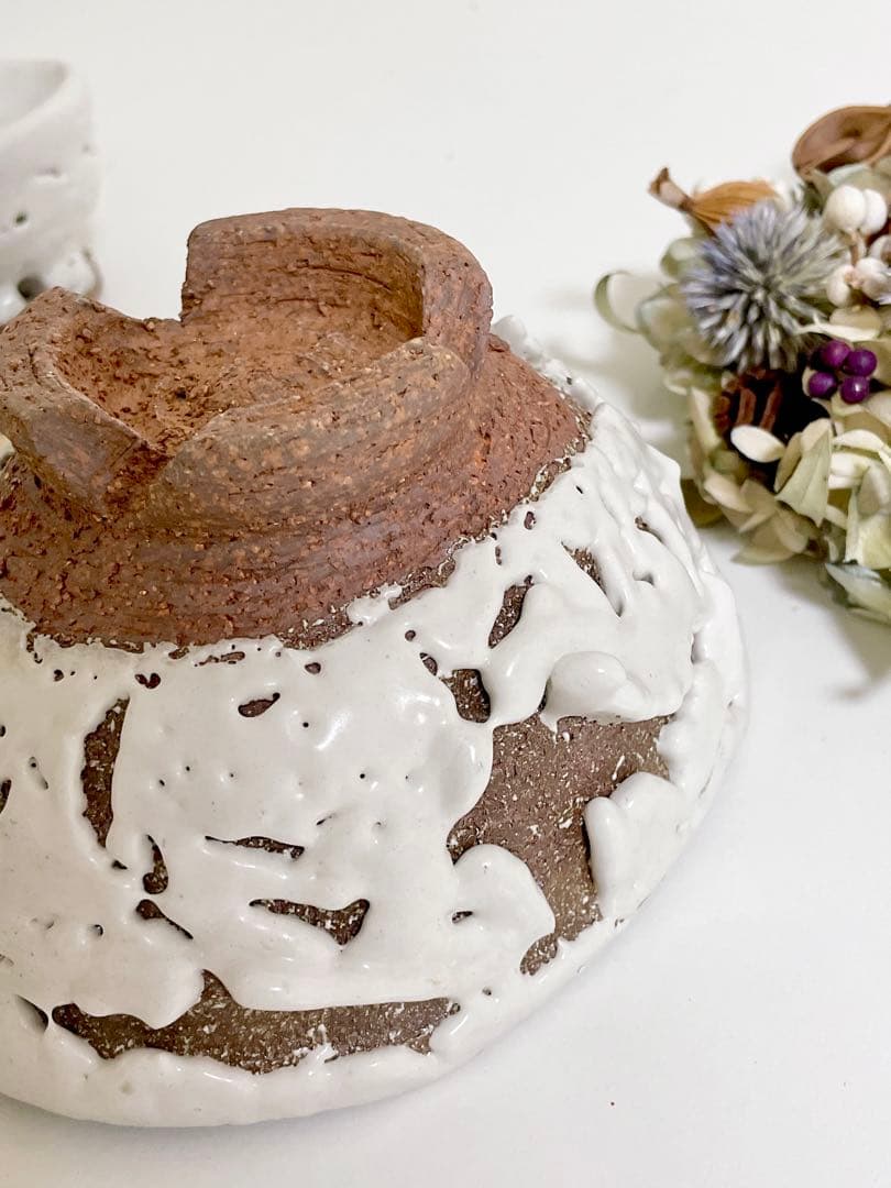 萩焼　山根清玩　鬼萩　割高台　新品　光彩庵　抹茶碗　楕円形　オーバル　陶器　作家