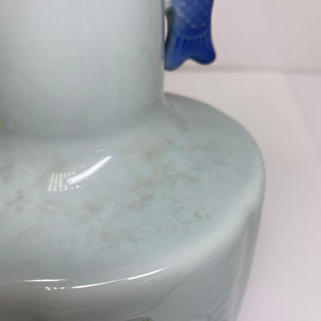 中国美術　魚耳　青磁花瓶　高さ約21.8㎝　タサオ　東さ7-0609②