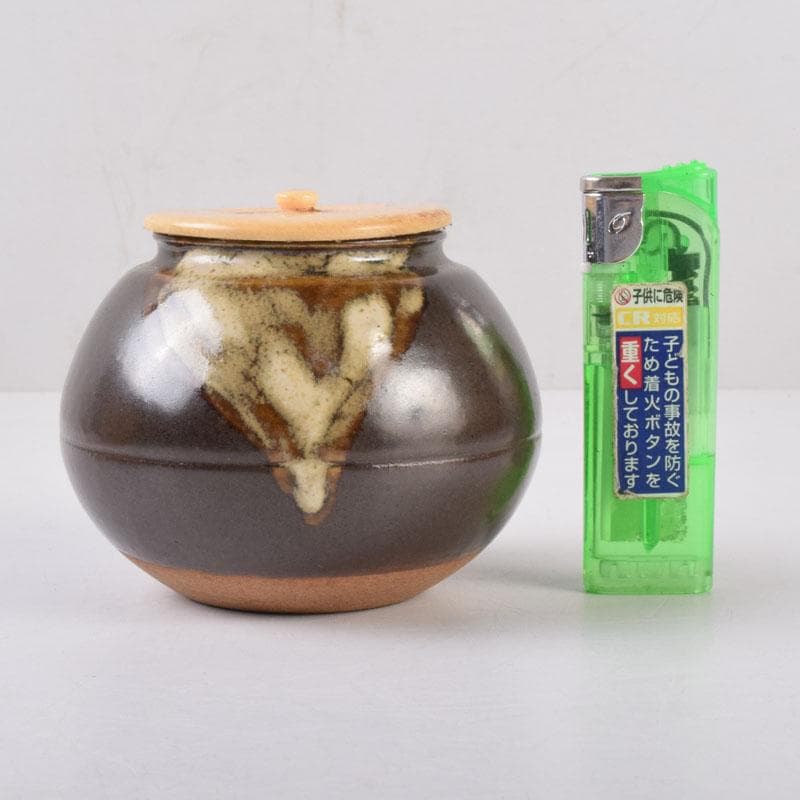 茶道具　膳所焼　淡海ぜぜ　平茶入　仕覆付　宗達極書付箱　M　8488