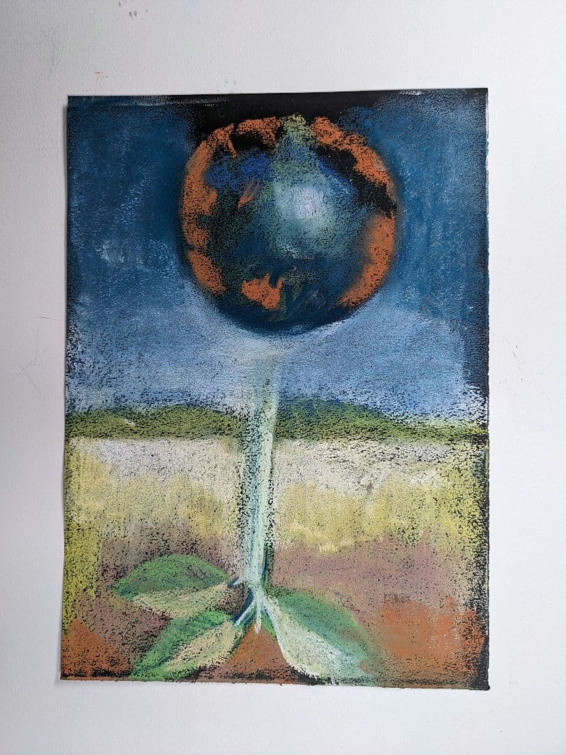 パステル画 植物と地球 A4サイズ宙花