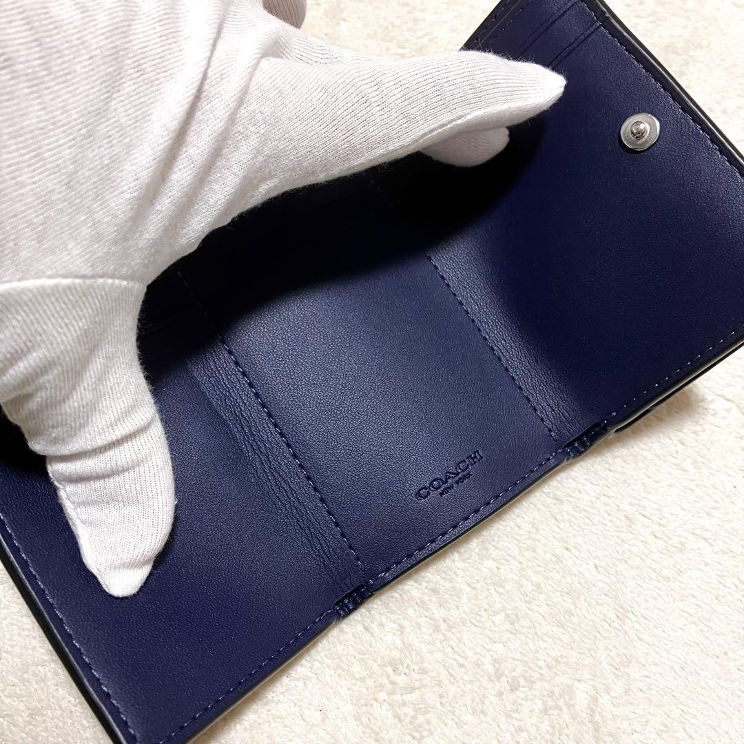 極美品✨ COACH コーチ ミニ トライフォールド ウォレット ネイビー