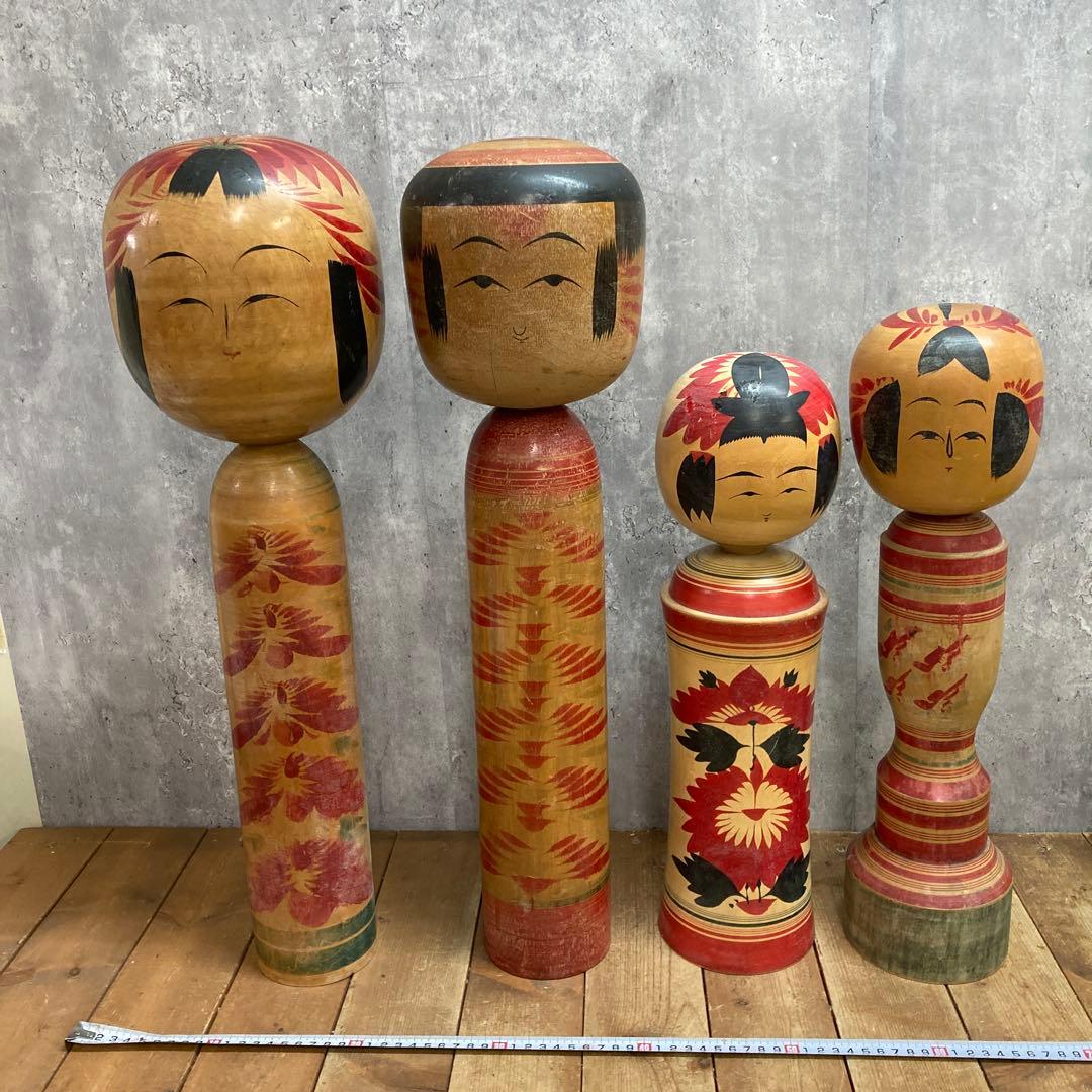 D-3 【伝統工芸品】特大あり こけし 4体セット 昭和レトロ ビンテージ 銘あ