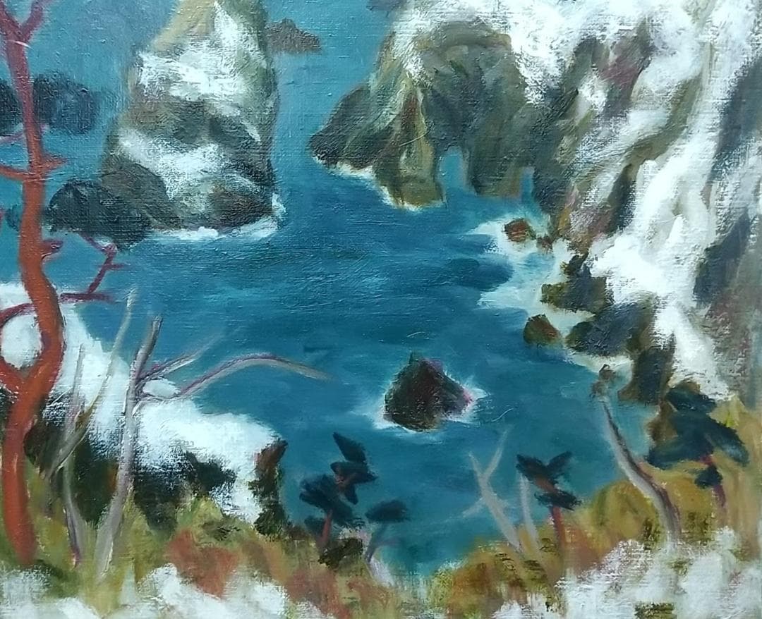 F8 「春雪北山崎」絵画 油絵 油彩画 風景画 アート