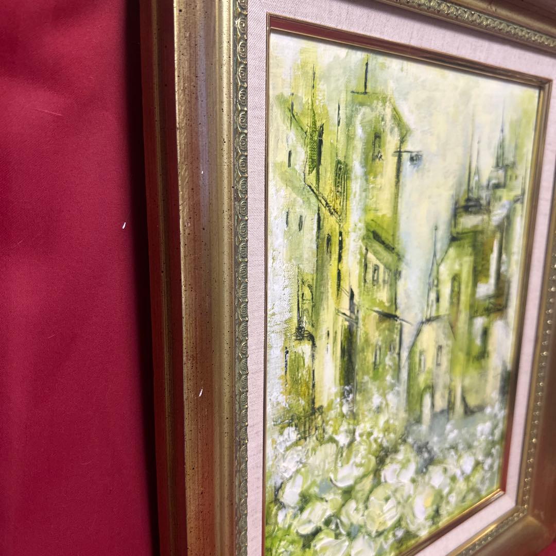 ブ*リ様 セピア色　油彩画　永井弘子　街角の白いバラ　絵画　真作　肉筆　美術品