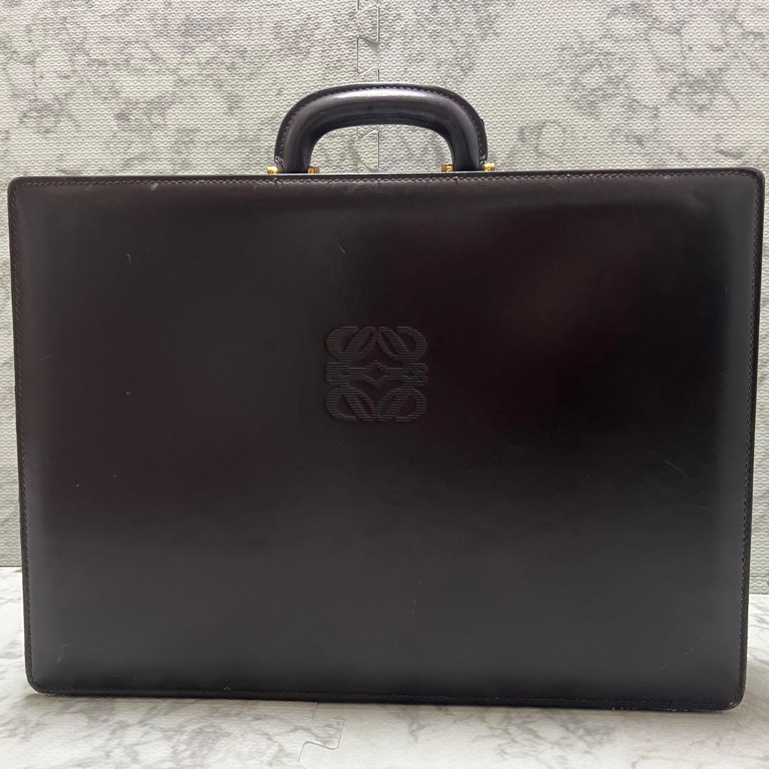 ロエベ アタッシュケース ビジネスバッグ アナグラム レザー ブラウン