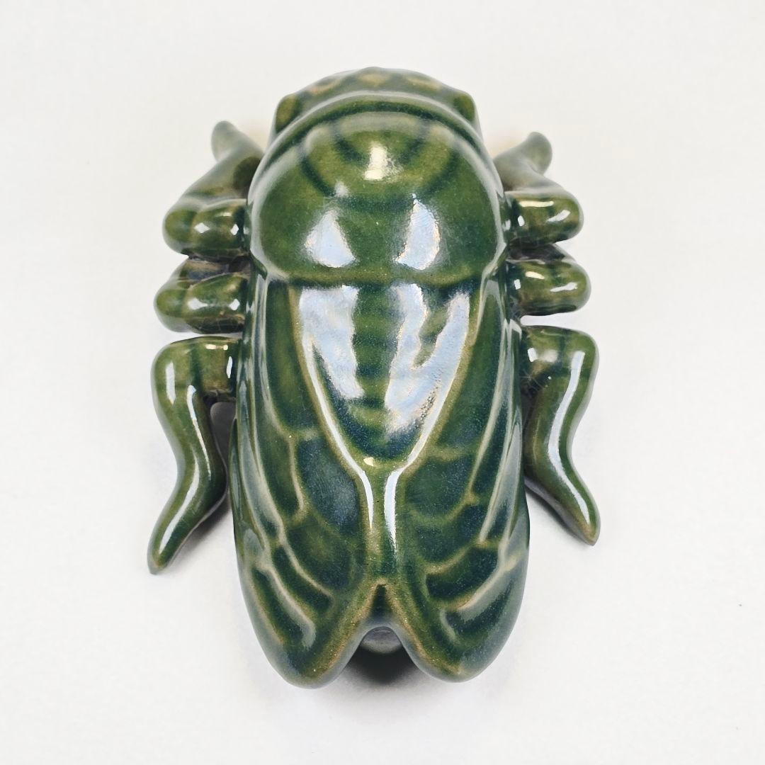 古美術 中国古磁 古越窯 秘色青磁 手彫 セミ 大型置物 風水開運観賞物 美品