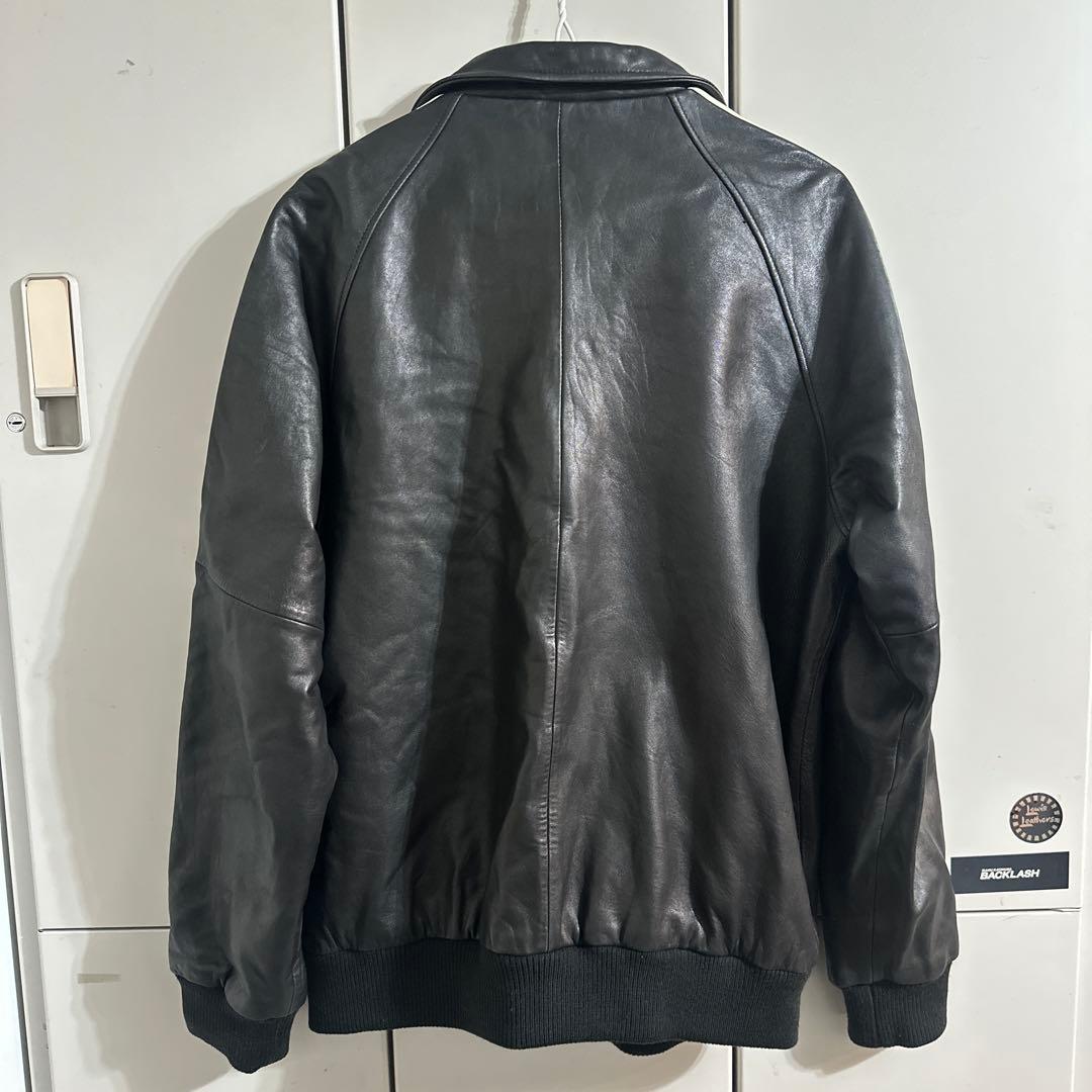 SCHOTT　羊革　レザージャケット　ロゴ刺繍　黒　L