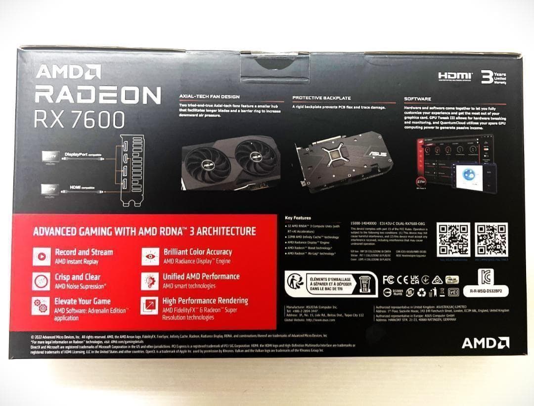 グラフィックボード・グラボ・ビデオカード ASUS Radeon DUAL RX7600 OC 8GB DDR6