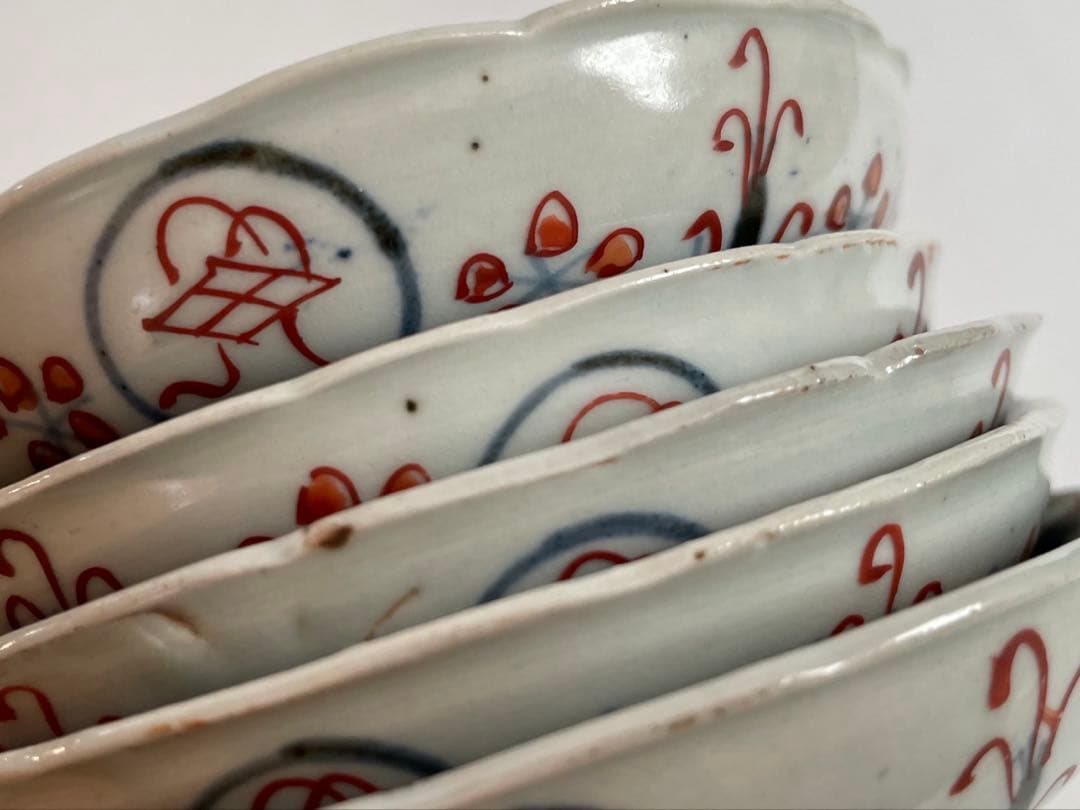 骨董　アンティーク　古伊万里　色絵　芙蓉手　菖蒲図　小皿　5枚