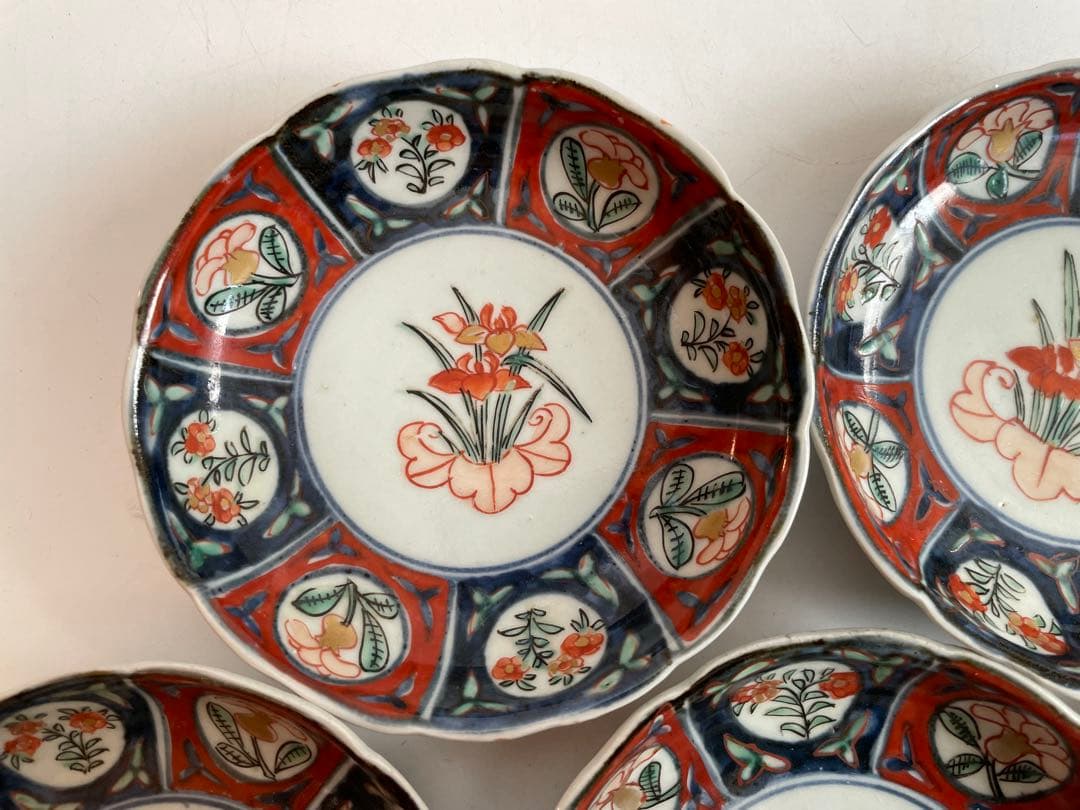 骨董　アンティーク　古伊万里　色絵　芙蓉手　菖蒲図　小皿　5枚